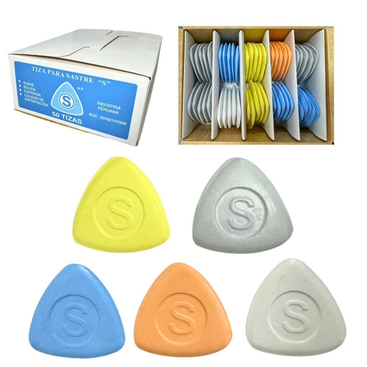 GENERICO - Tiza De Tela De Costura Tiza De Sastre Colores Caja 50 Und