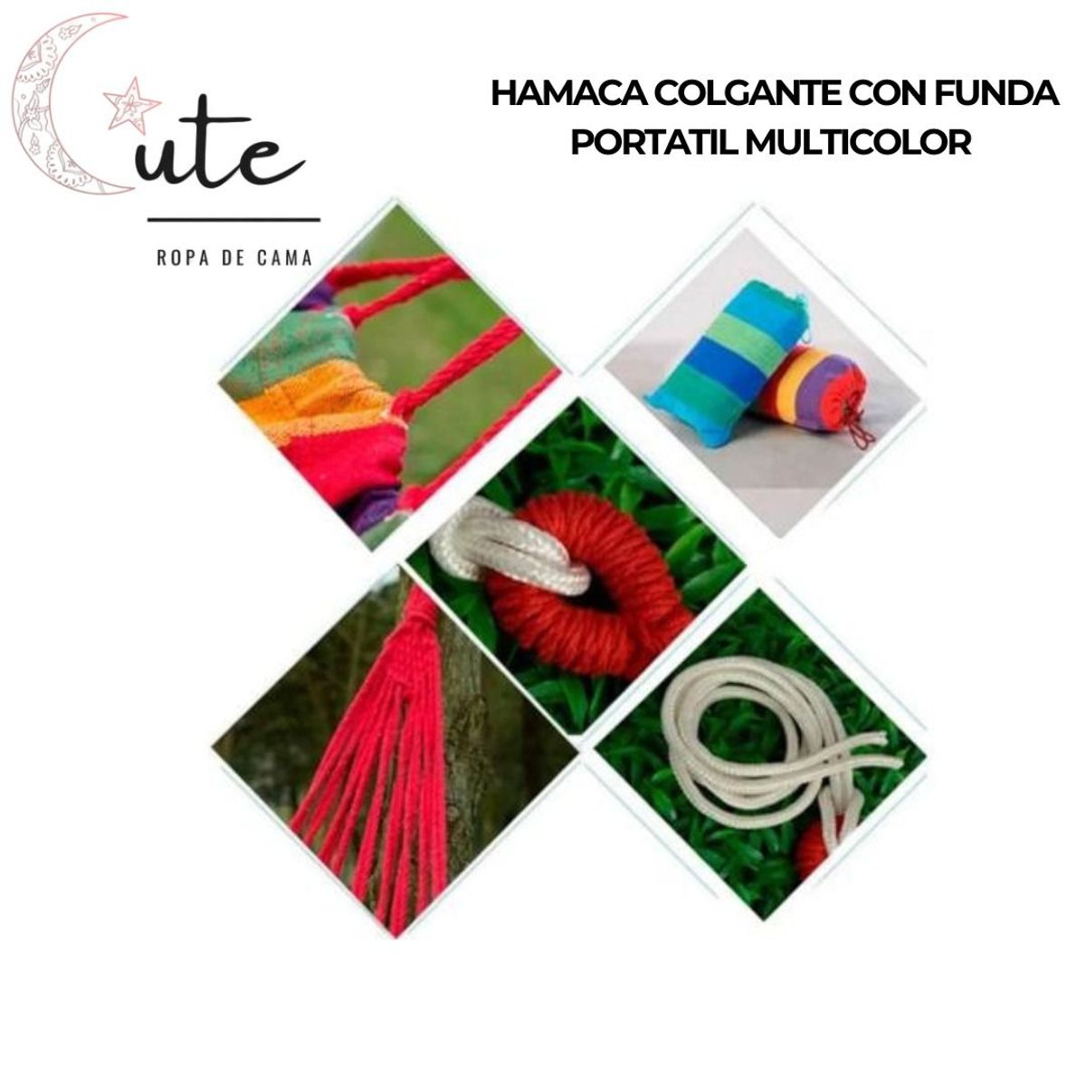 CUTE - HAMACA COLGANTE CON FUNDA PORTÁTIL MULTICOLOR