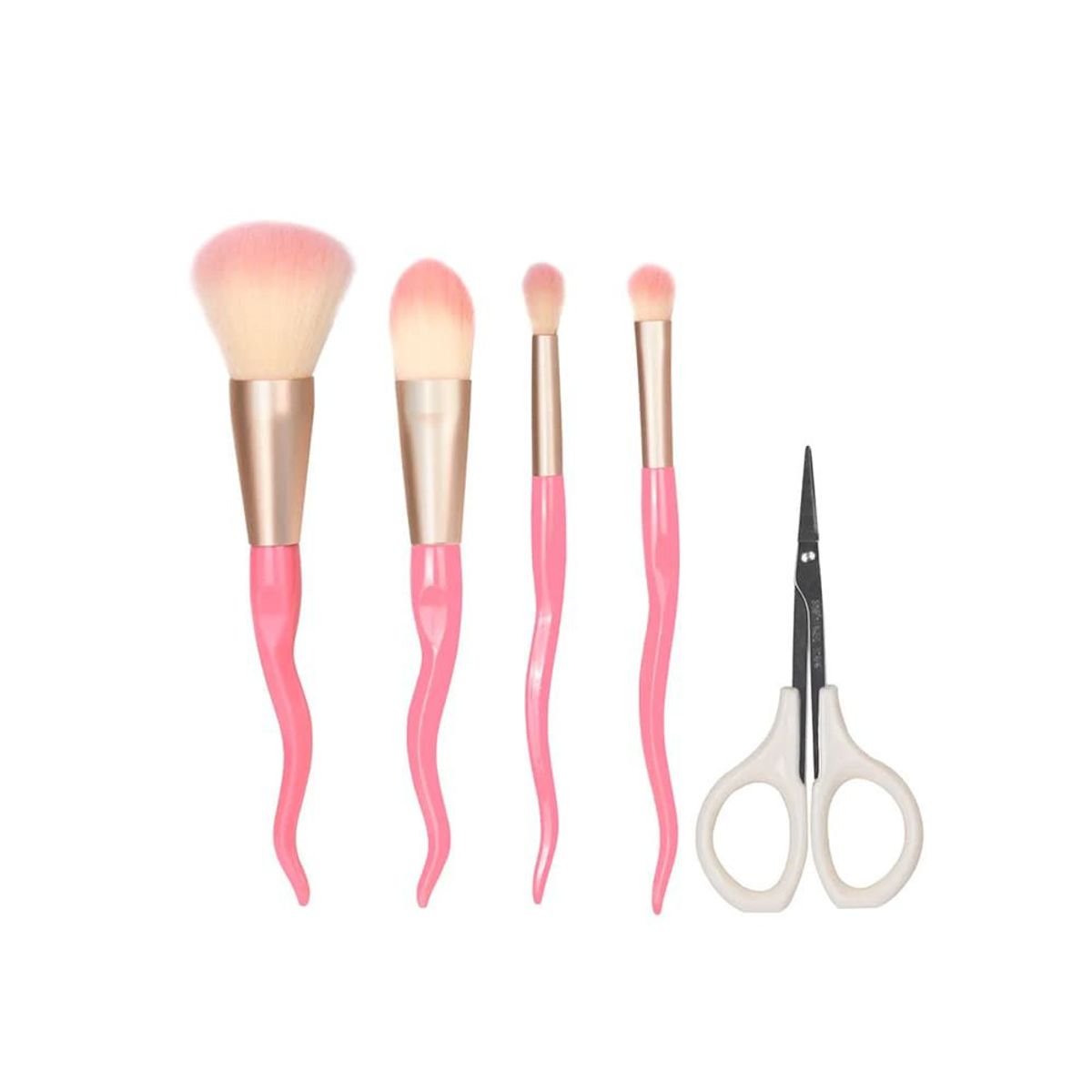 SATINE - Set de Brochas de Maquillaje 4 Unidades  + Tijera Multiusos SATINE