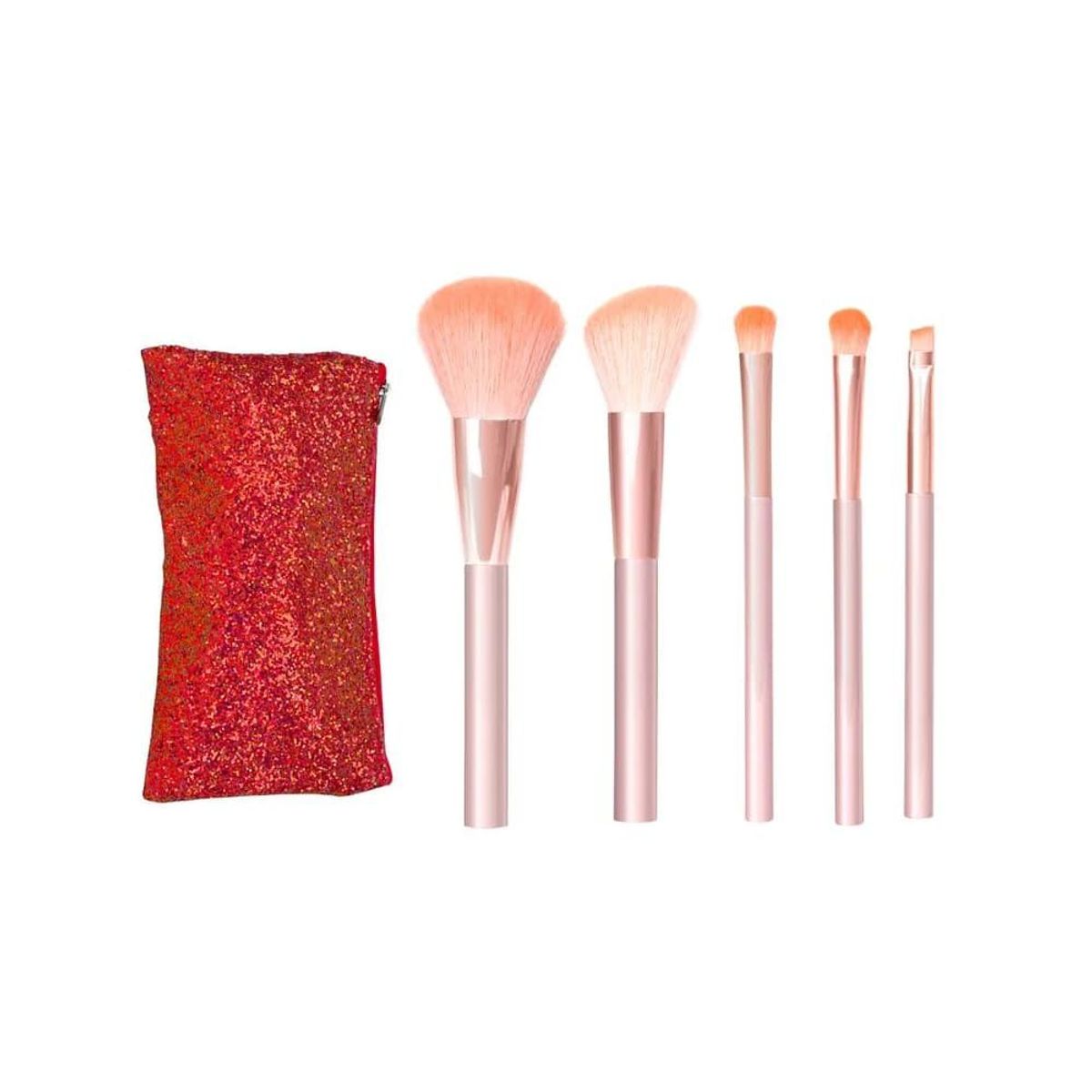 SATINE - Set de Brochas Profesionales ROSE GOLD 5 UNIDADES + Cosmetiquera