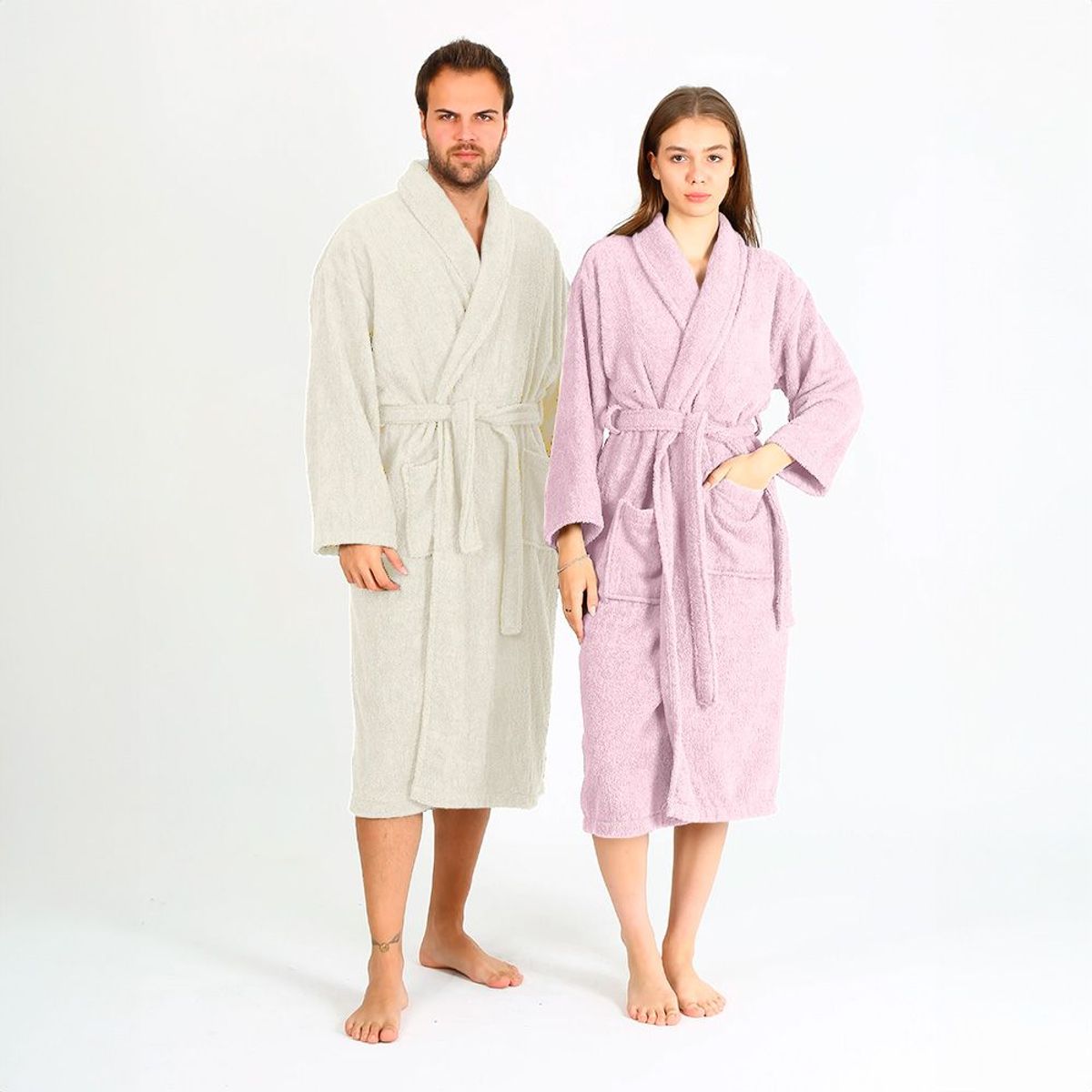 KELLER - Set de Batas Salidas de Baño y Toallas Beige y Rosado XZ1