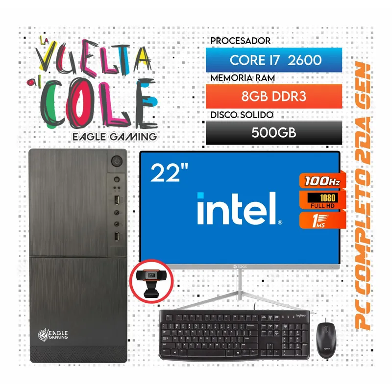 INTEL - Computadora PC Intel Core i7 2DA GEN RAM 8GB SSD 500GB Monitor 22 FHD