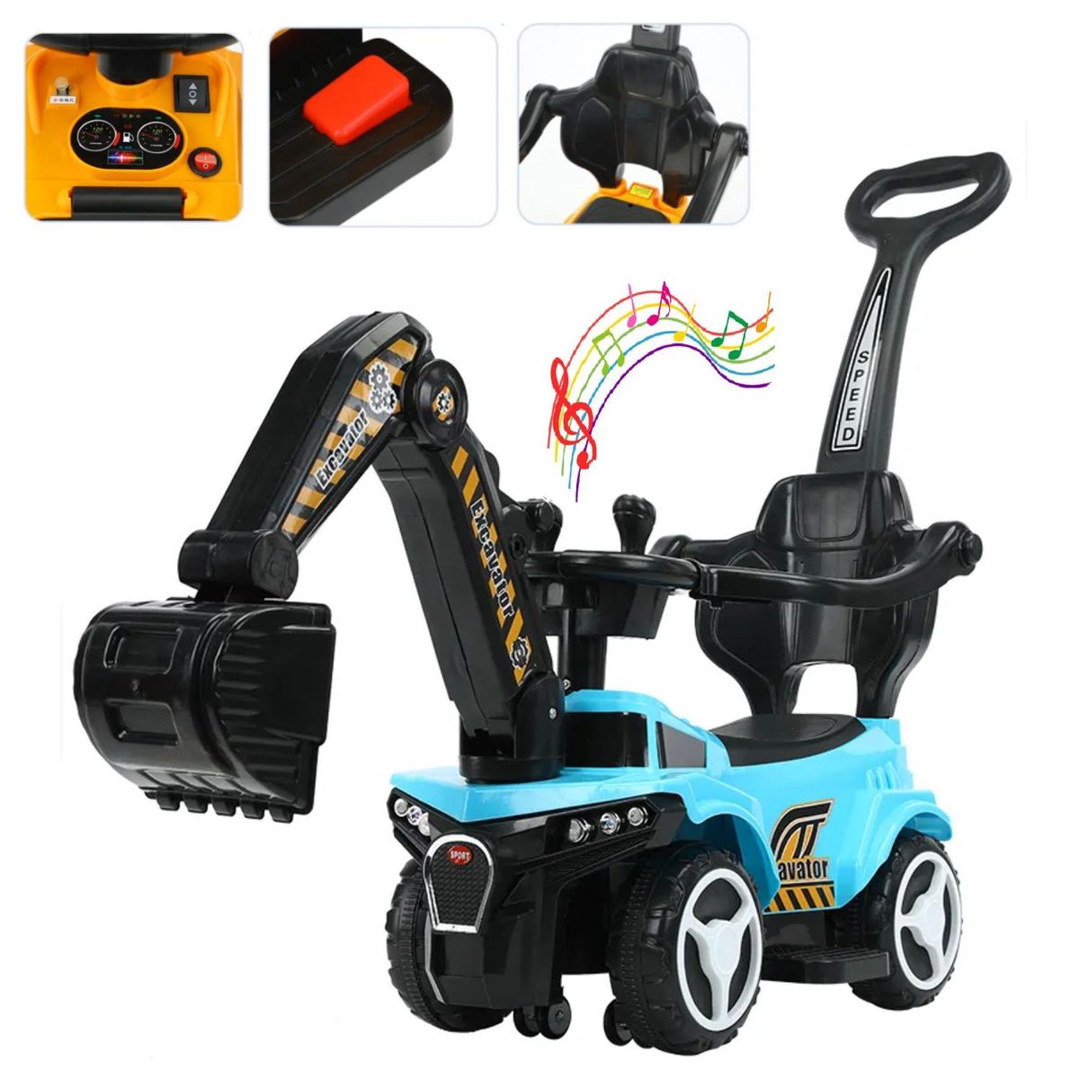 GENERICO - Bugui con Empujador Excavadora Montable Musical -Celeste