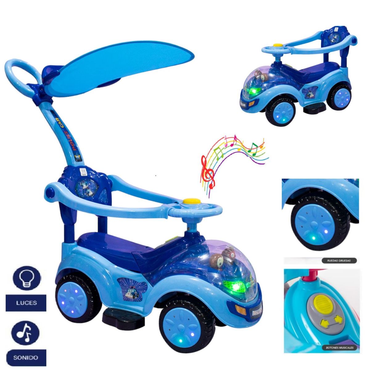 GENERICO - Buggy CorrePasillos Musical y luces Monito -Azul