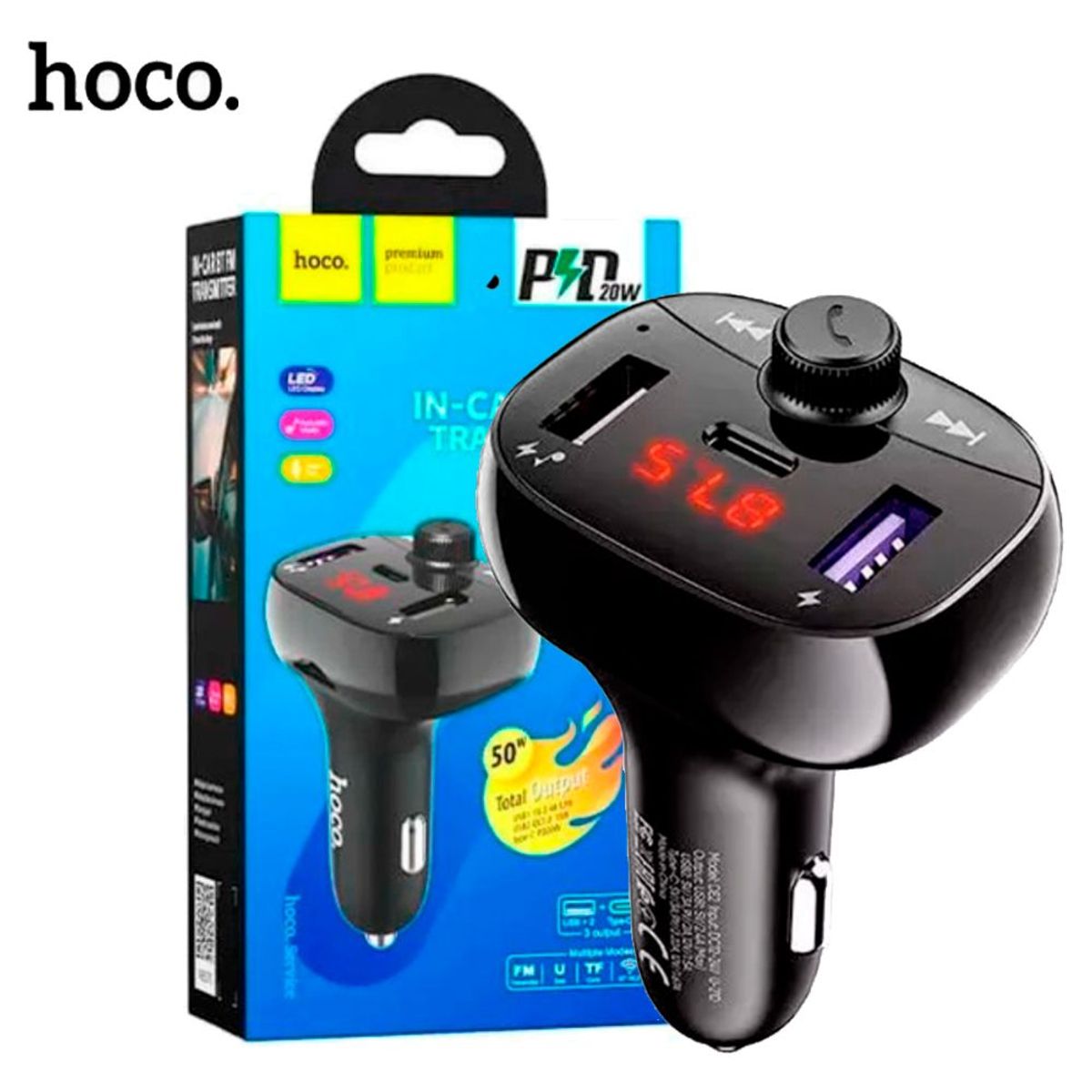 HOCO - RECEPTOR BLUETOOTH MP3 CARGADOR CELULAR TRASMISOR PARA AUTO HOCO DE2