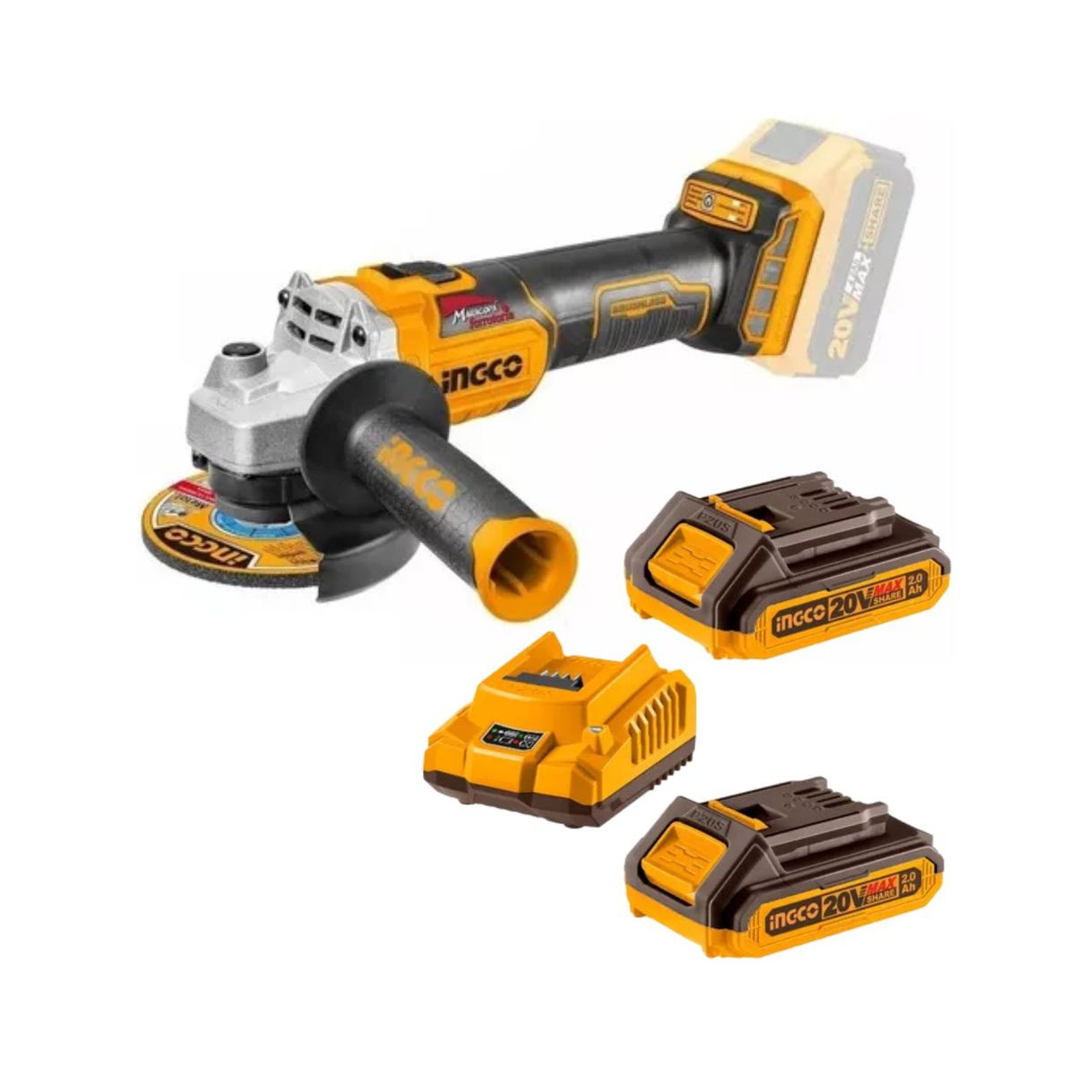 INGCO TOOLS - Amoladora angular 20v incluye 2 baterias 2ah y cargador ingco