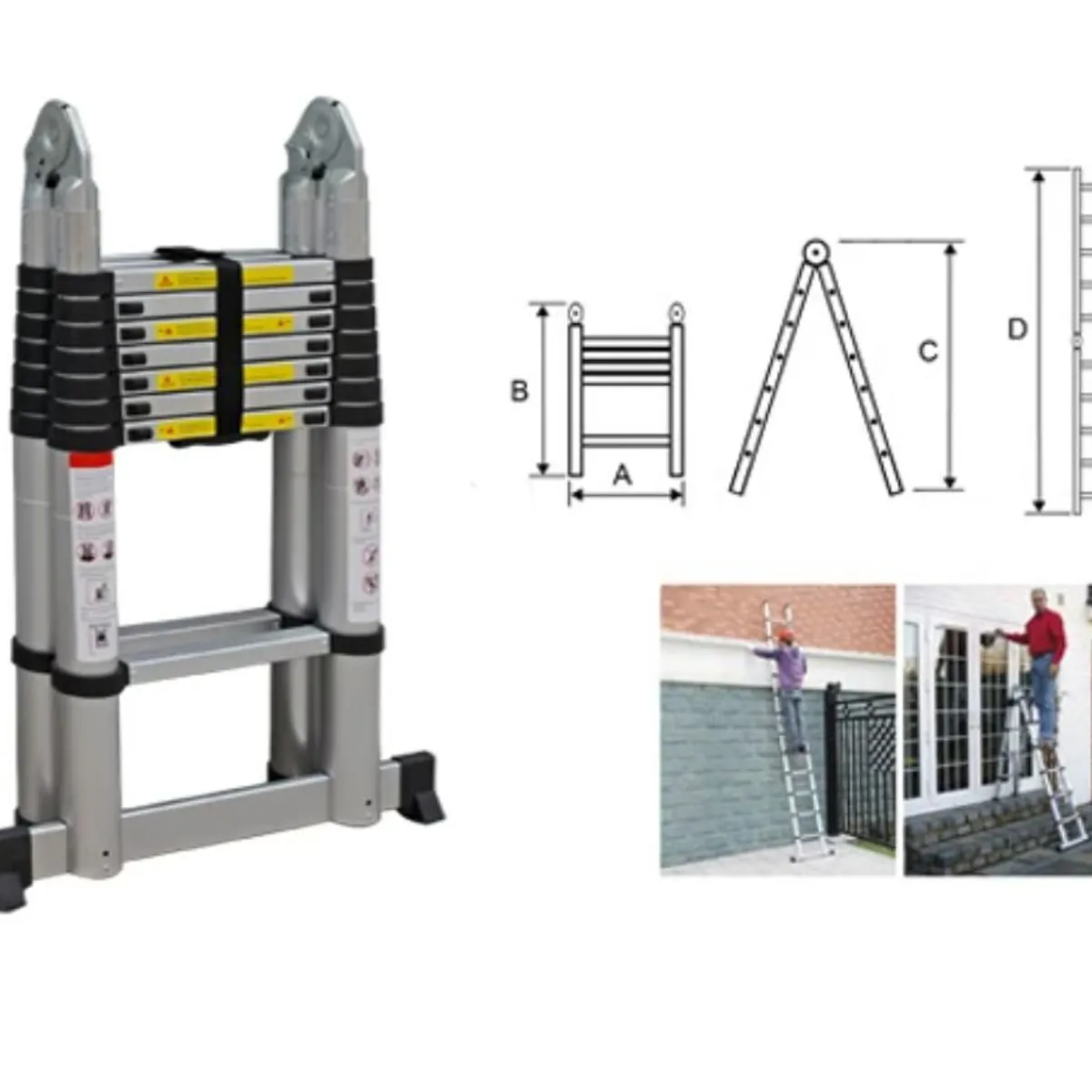 GENERICO - Escalera telescopica retractril 5 metros 2 En 1, 17 pasos  150kg