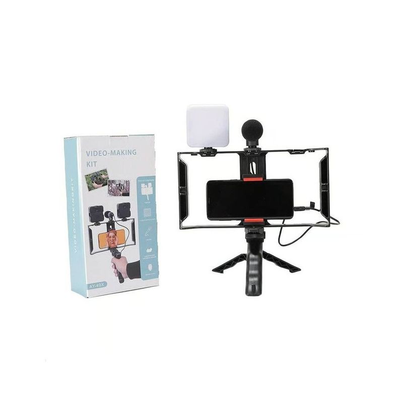 GENERICO - Kit Estabilizador para Teléfono Trípode Micrófono Control y Luz Led