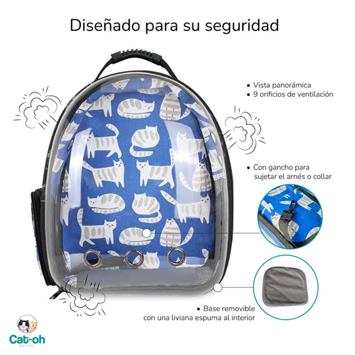 CAT OH - Mochila Espacial gatitos azul