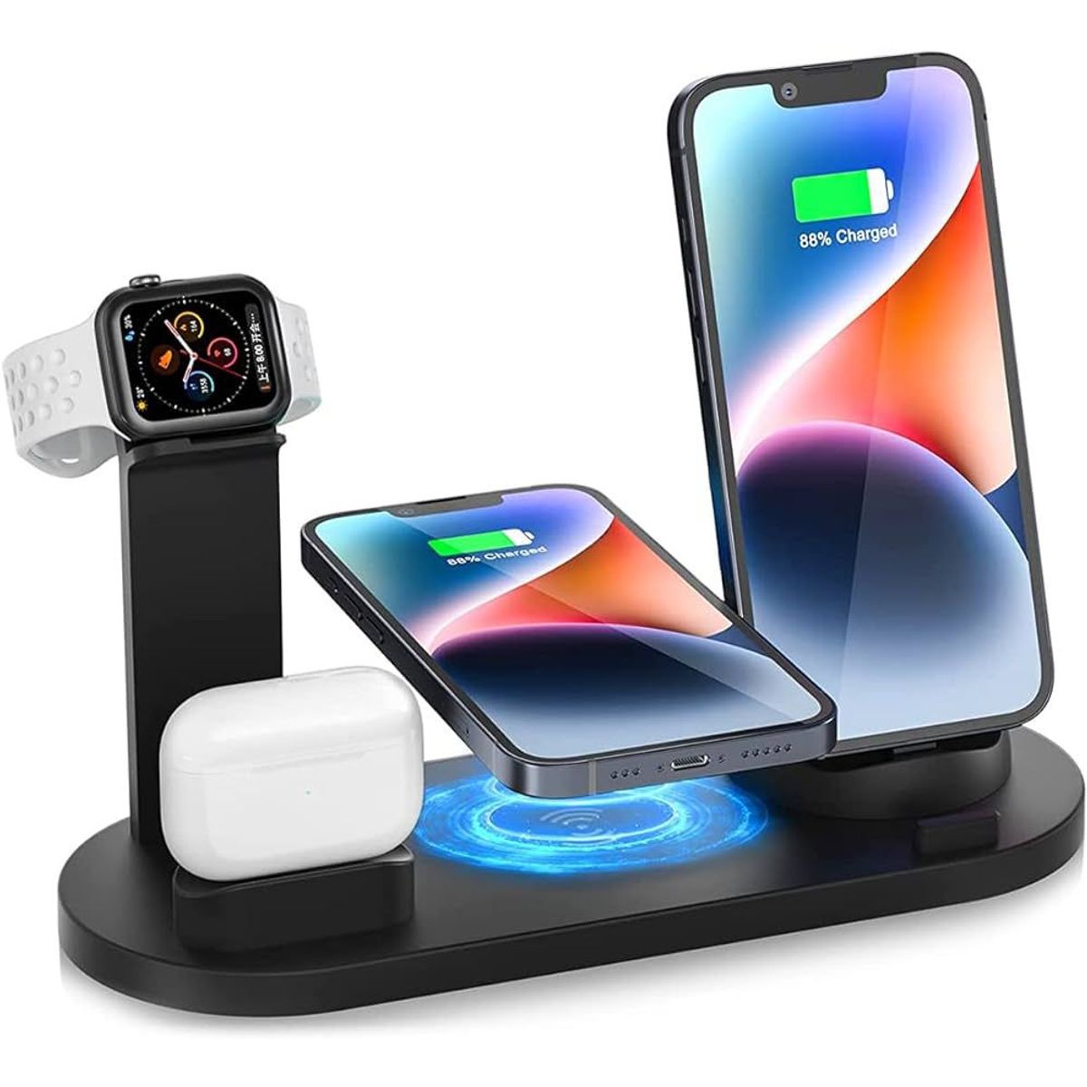 GENERICO - Cargador 4 en 1 Soporte para Celular y Smartwatch de Carga Inalambrica