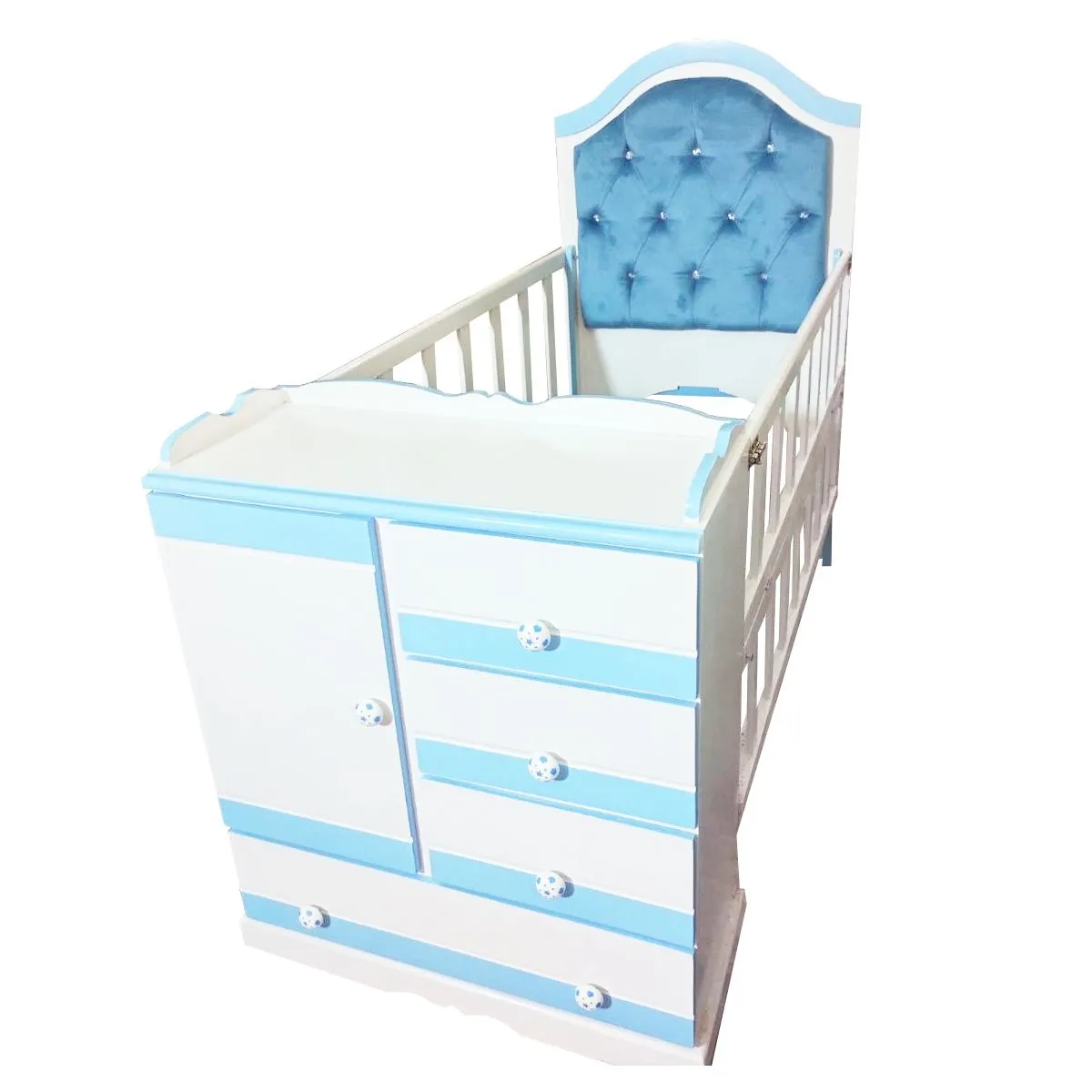 GENERICO - CUNA MULTICUNA  DE 0 A 3 AÑOS CELESTE CON CABECERA TAPIZADA