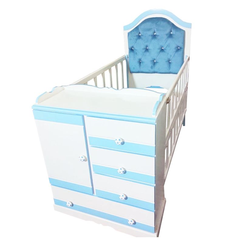 GENERICO - CUNA MULTICUNA  DE 0 A 3 AÑOS CELESTE CON CABECERA TAPIZADA