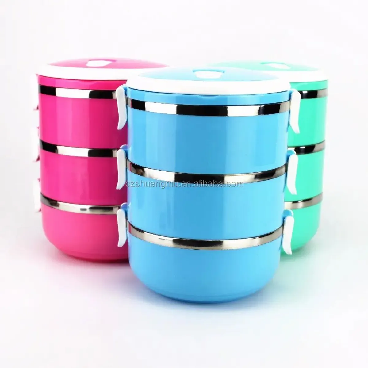 ITELSISTEM - Fiambrera Lonchera Acero llevar comida 3 Niveles Plastico Azul