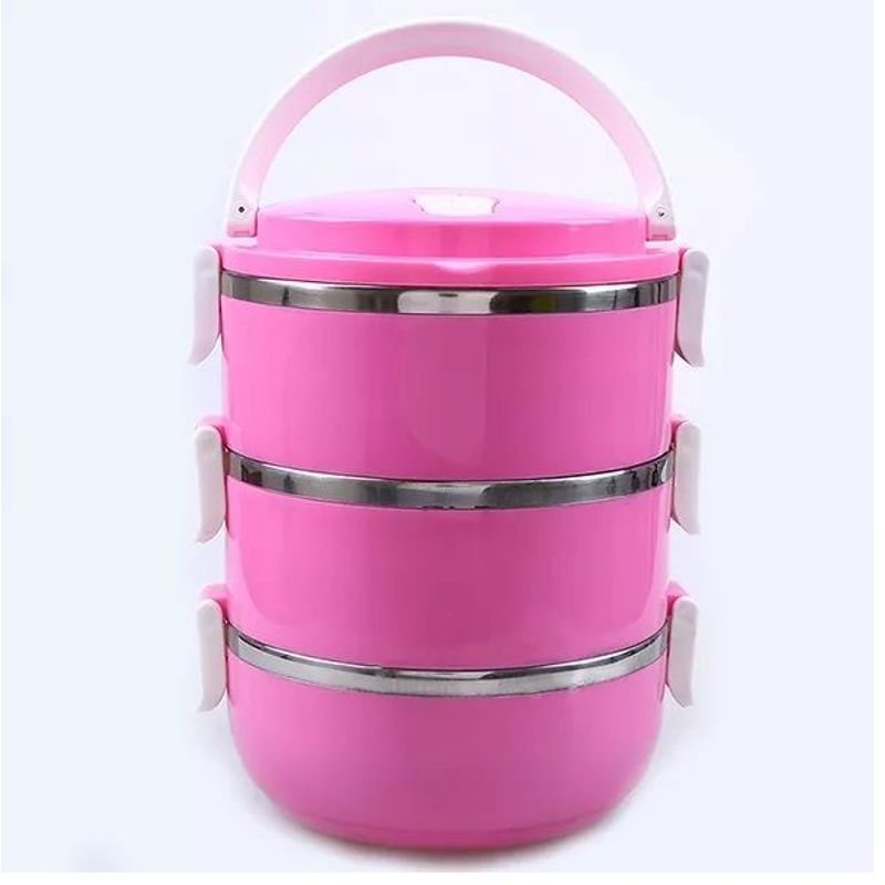 ITELSISTEM - Fiambrera Lonchera Acero llevar comida 3 Niveles Plastico Fucsia