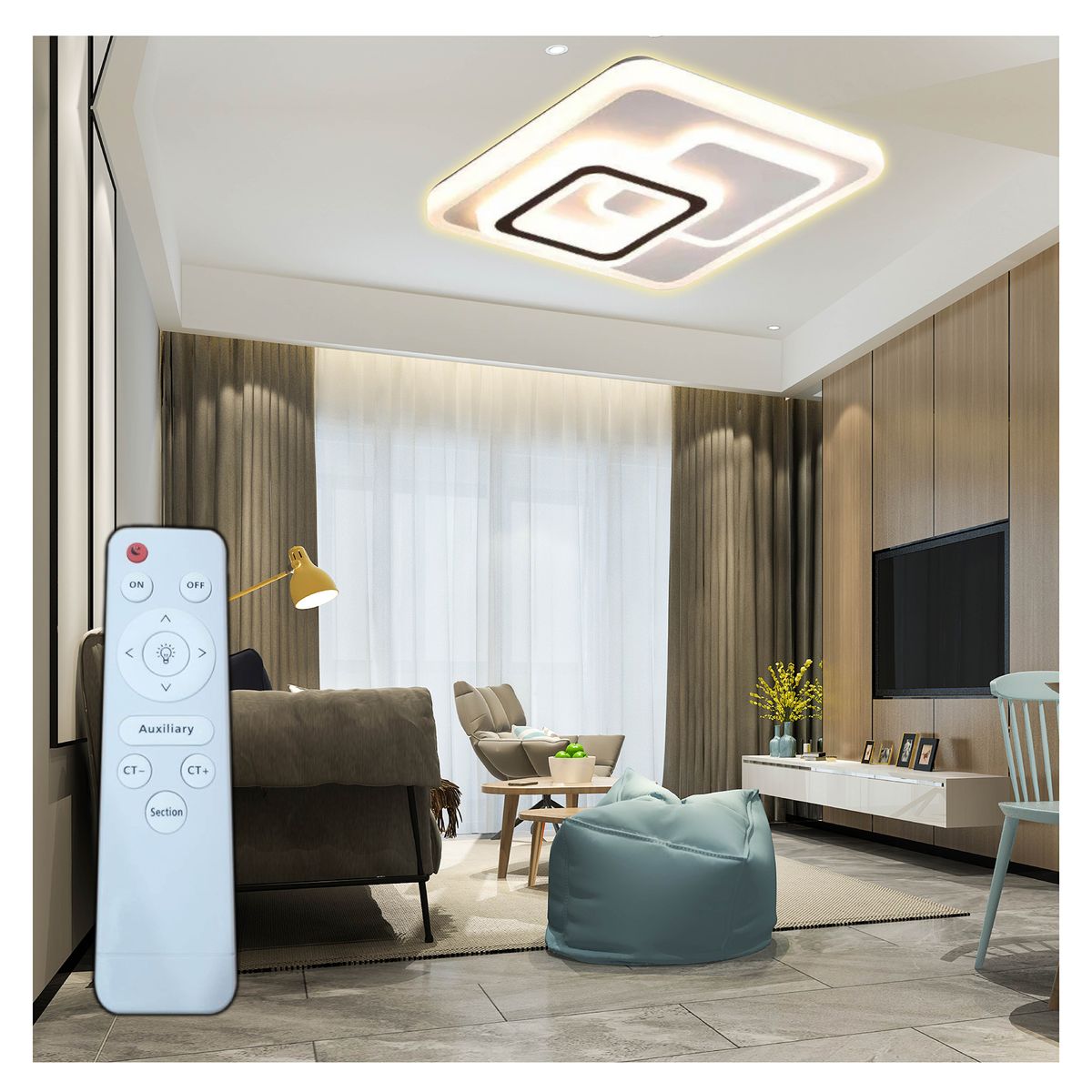 GENERICO - Lámpara led cuadrada con control remoto 72w