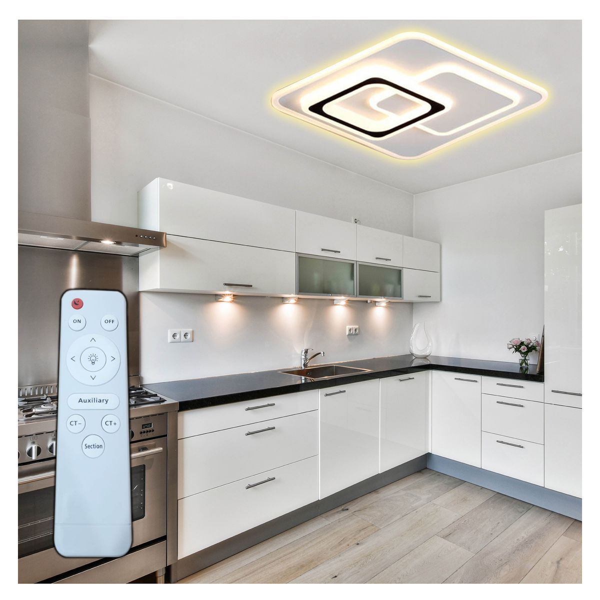 GENERICO - Lámpara led cuadrada con control remoto 72w