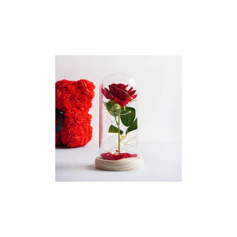 GENERICO - Cúpula Rosa Flor eterna con luz led