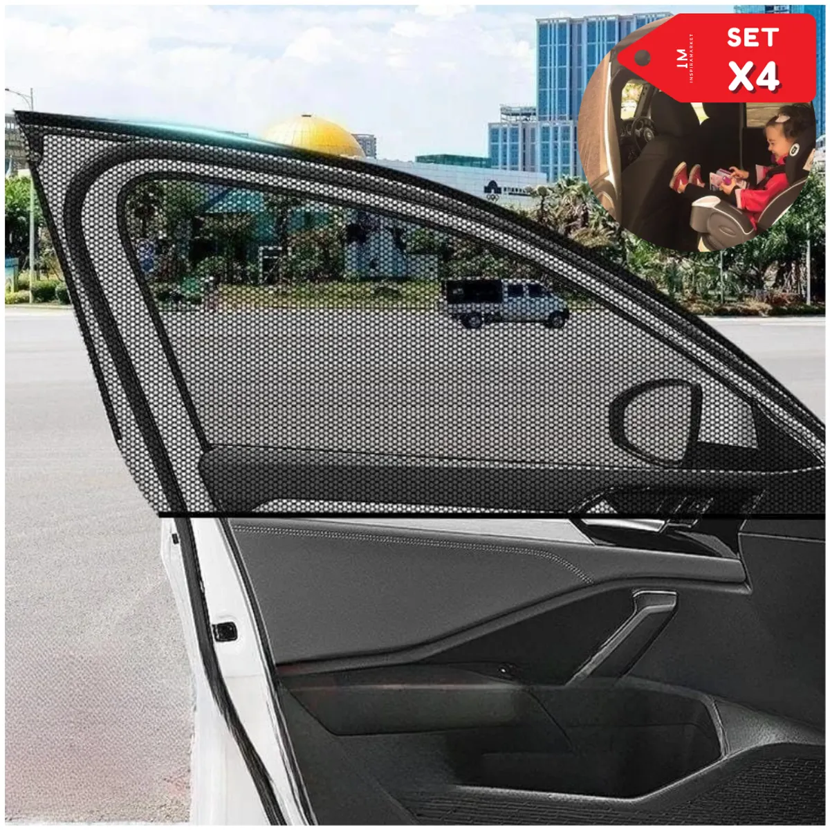 INSPIRA MARKET - Malla Tapasol para Auto y Camioneta 4 Piezas