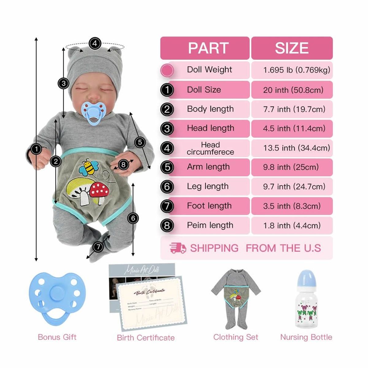 GENERICO - muñeca reborn miaio de vinilo de silicona - 50 cm