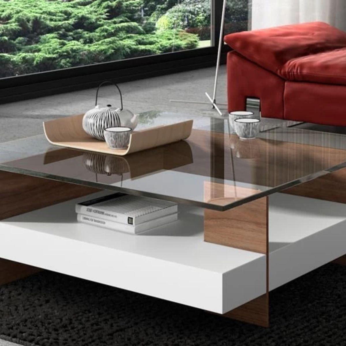 TU MESITA - Mesa de Centro Contemporánea Marabi Blanco-Marrón 100 cm TU MESITA