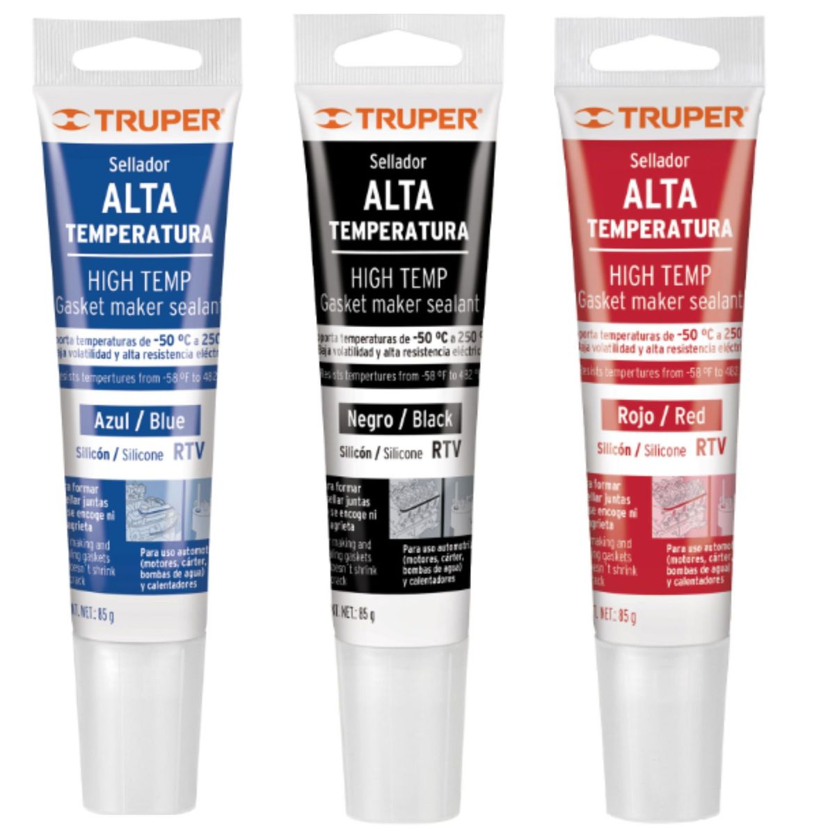 TRUPER - Silicona para altas temperaturas, rojo, negro y azul, 85 g Truper