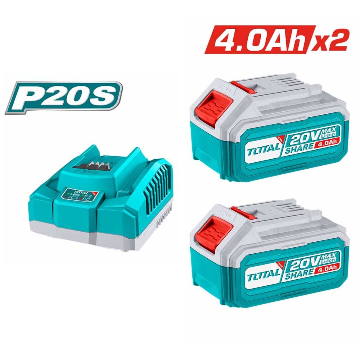 TOTAL TOOLS - Combo 2 baterias de 4ah + cargador Total