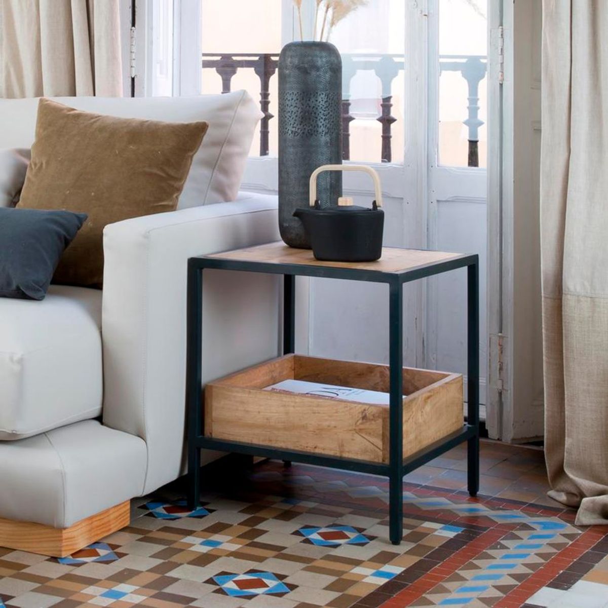 TU MESITA - Mesa Auxiliar Vintage Jung Marrón-Negro TU MESITA