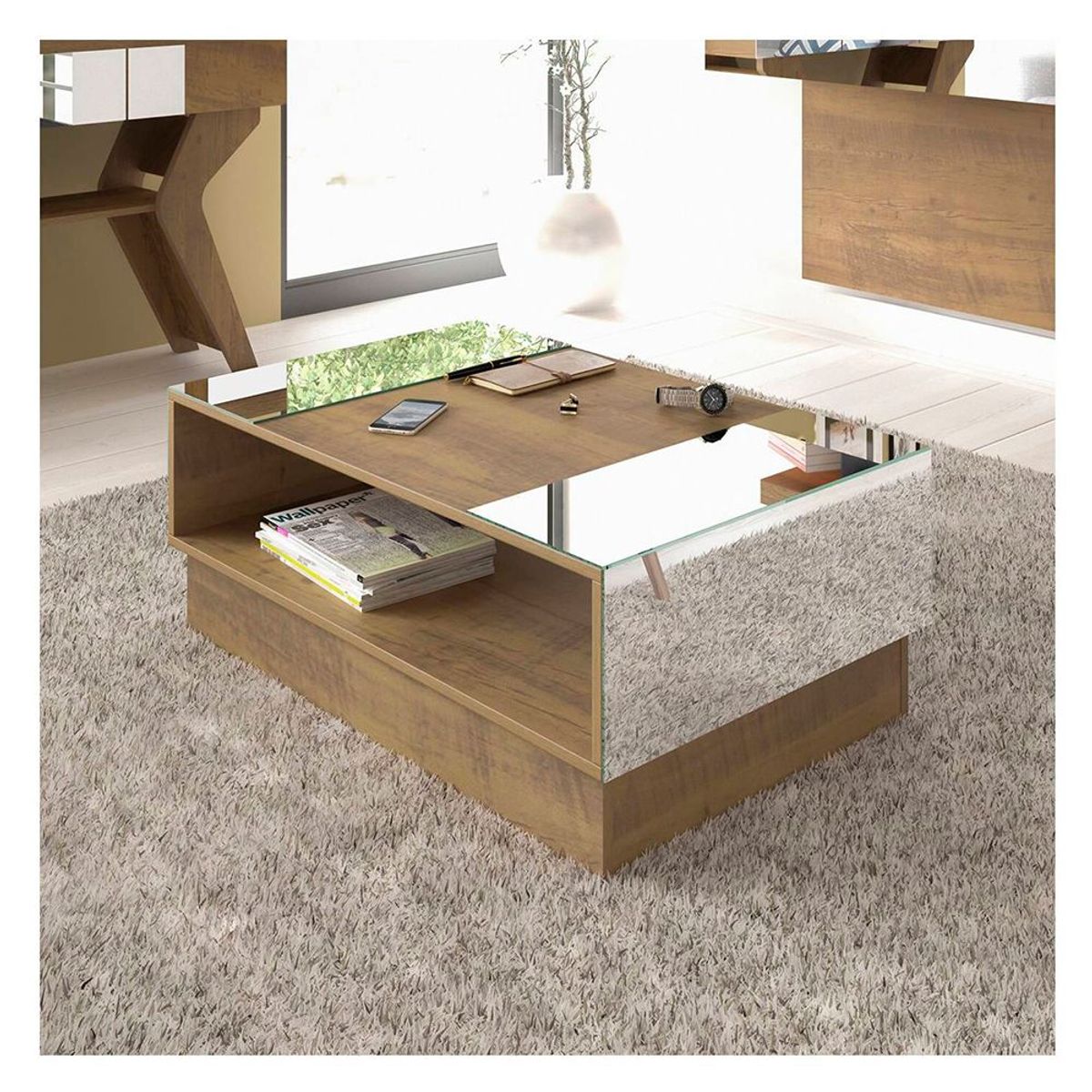 TU MESITA - Mesa de centro Moderna Reflection Marrón 95 cm TU MESITA