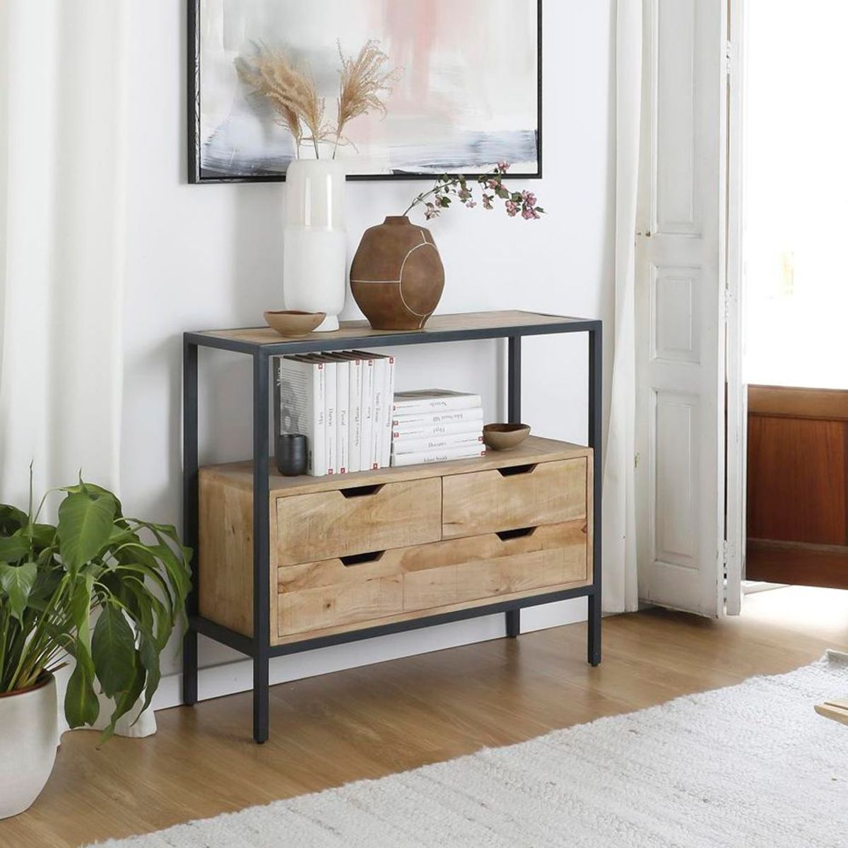 TU MESITA - Recibidor Vintage Jung Marrón-Negro 3 cajones TU MESITA