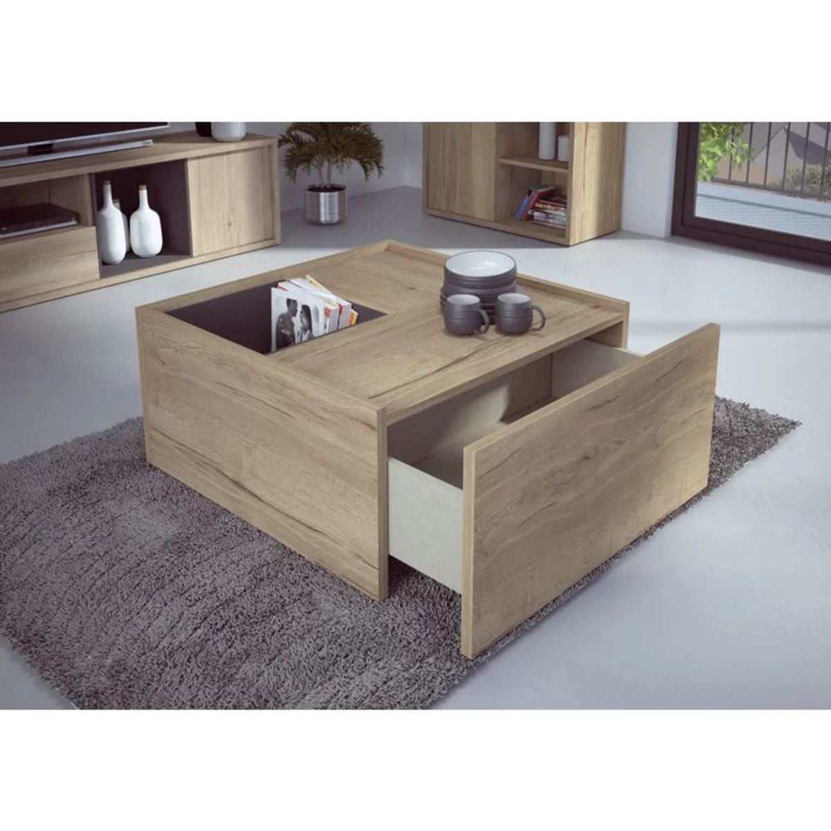 TU MESITA - Mesa de Centro Moderna Rayán Color Roble TU MESITA