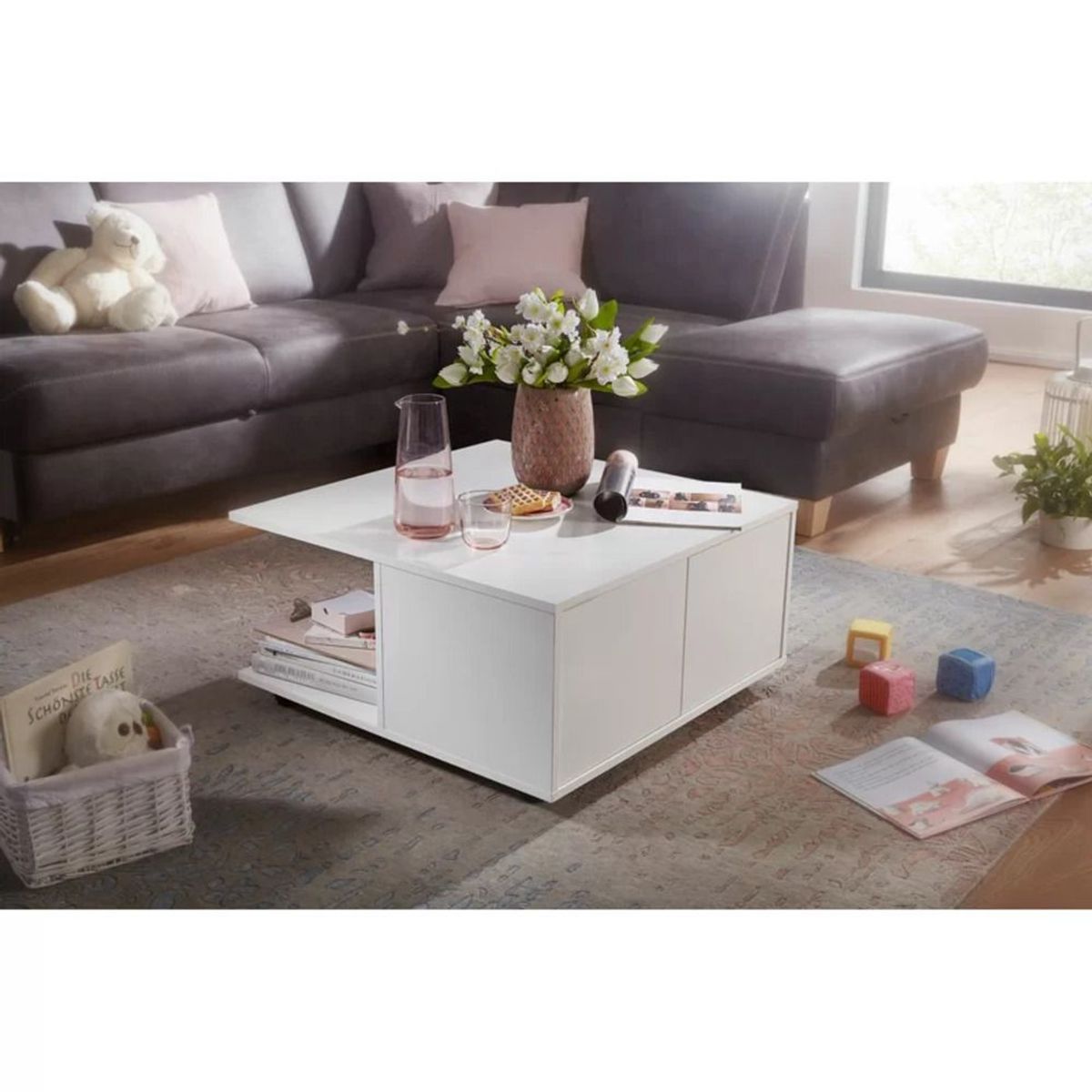 TU MESITA - Mesa de Centro Moderna Myers Blanco 2 Cajones TU MESITA