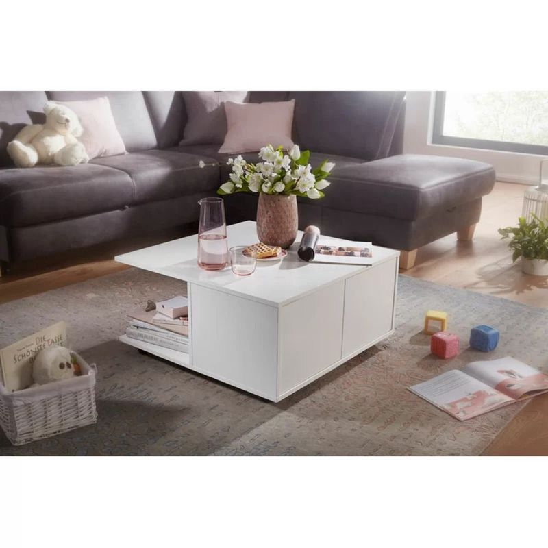 TU MESITA - Mesa de Centro Moderna Myers Blanco 2 Cajones TU MESITA