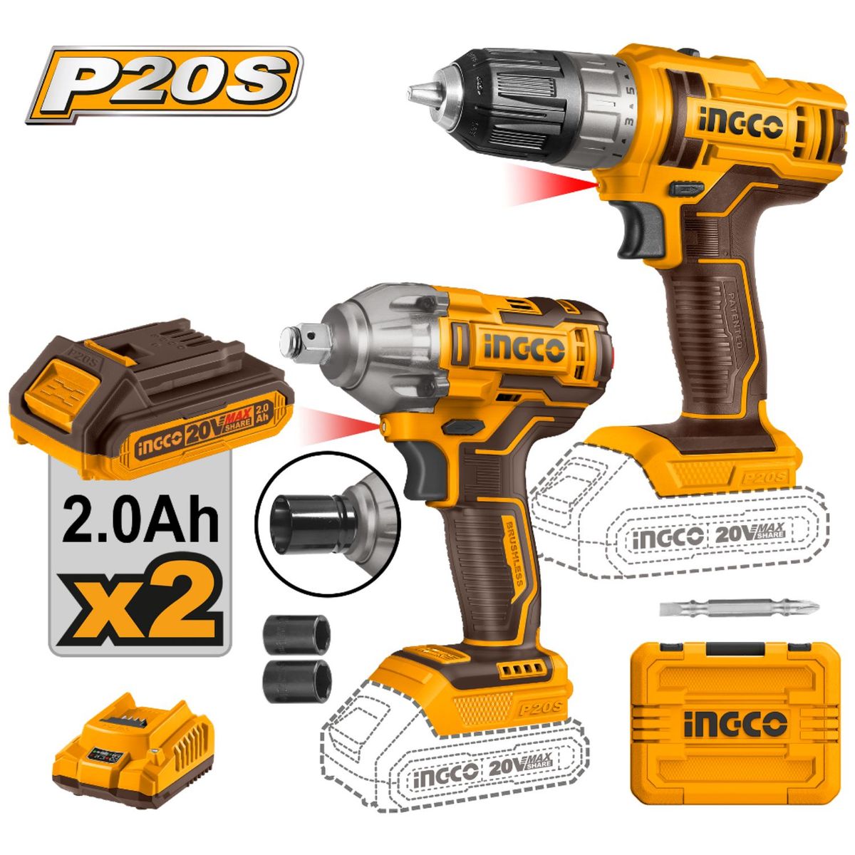 INGCO TOOLS - Combo llave de impacto + taladro atornillador Ingco