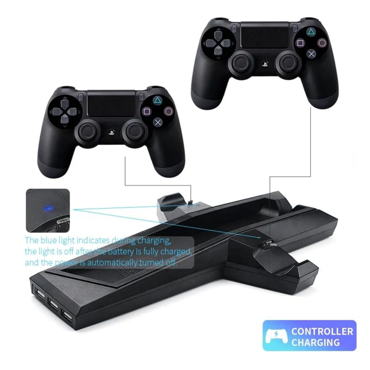 GENERICO - Base para Ps4 7 en 1 Cooler Cargador Hub FAT SLIM