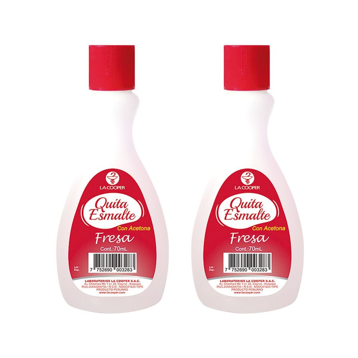 GENERICO - 2 Quita Esmalte con Acetona Fresa 70ml - La Cooper