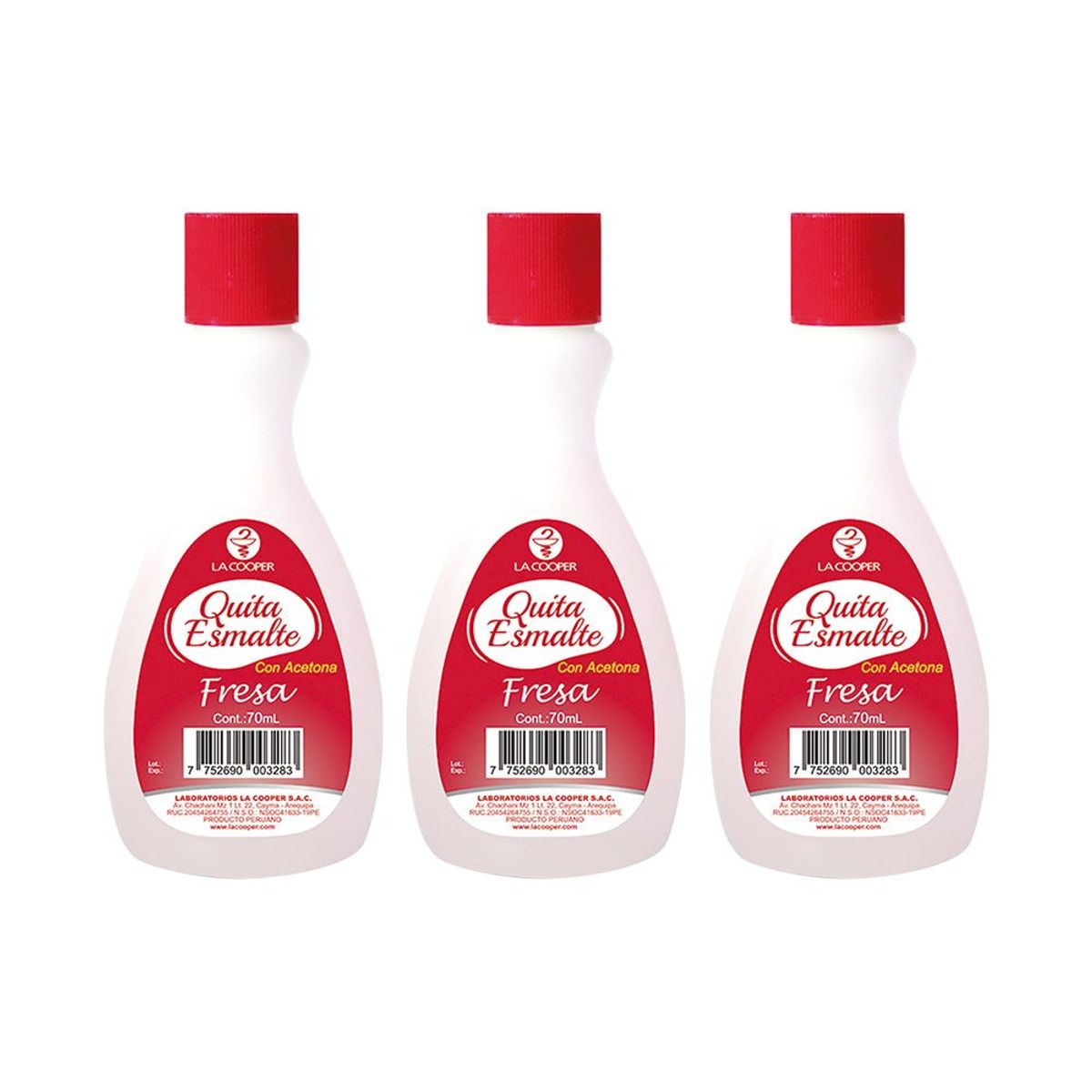 GENERICO - 3 Quita Esmalte con Acetona Fresa 70ml - La Cooper