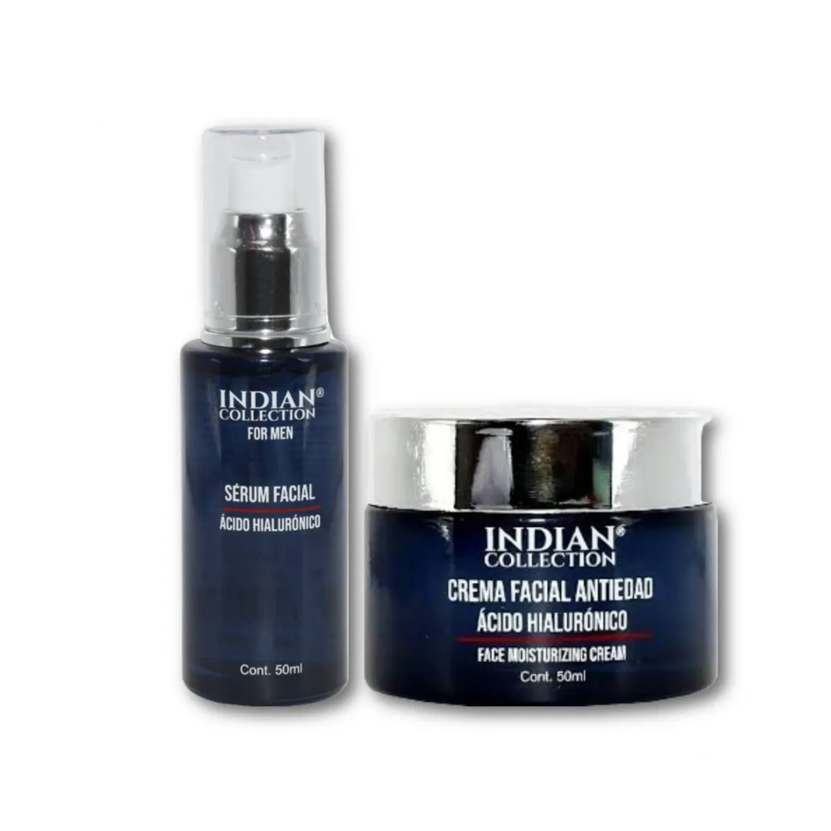 INDIAN - SET CREMA Y SERUM ÁCIDO HIALURONICO PARA HOMBRE
