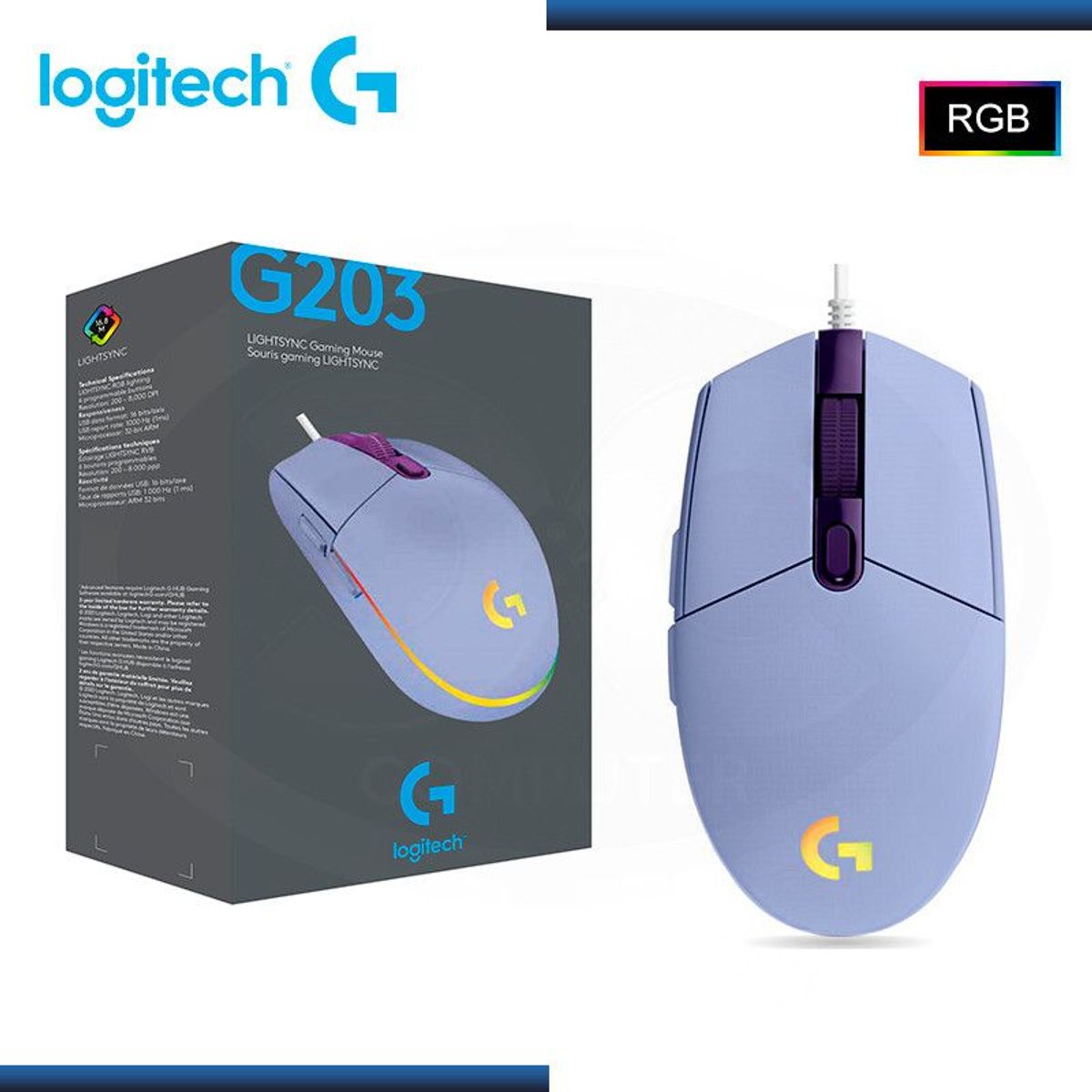 LOGITECH - MOUSE LOGITECH G203 LIGHTSYNC OPTICAL 8000 DPI RGB LILA