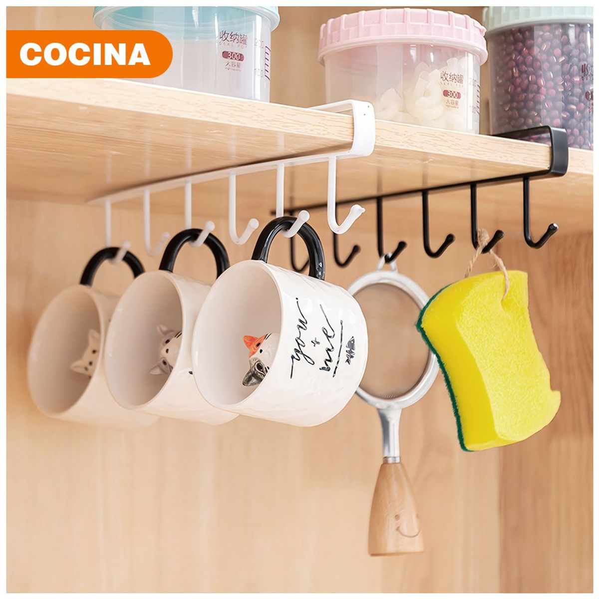 KELLER - Organizador de Cocina Colgador de Tazas Negro Y02