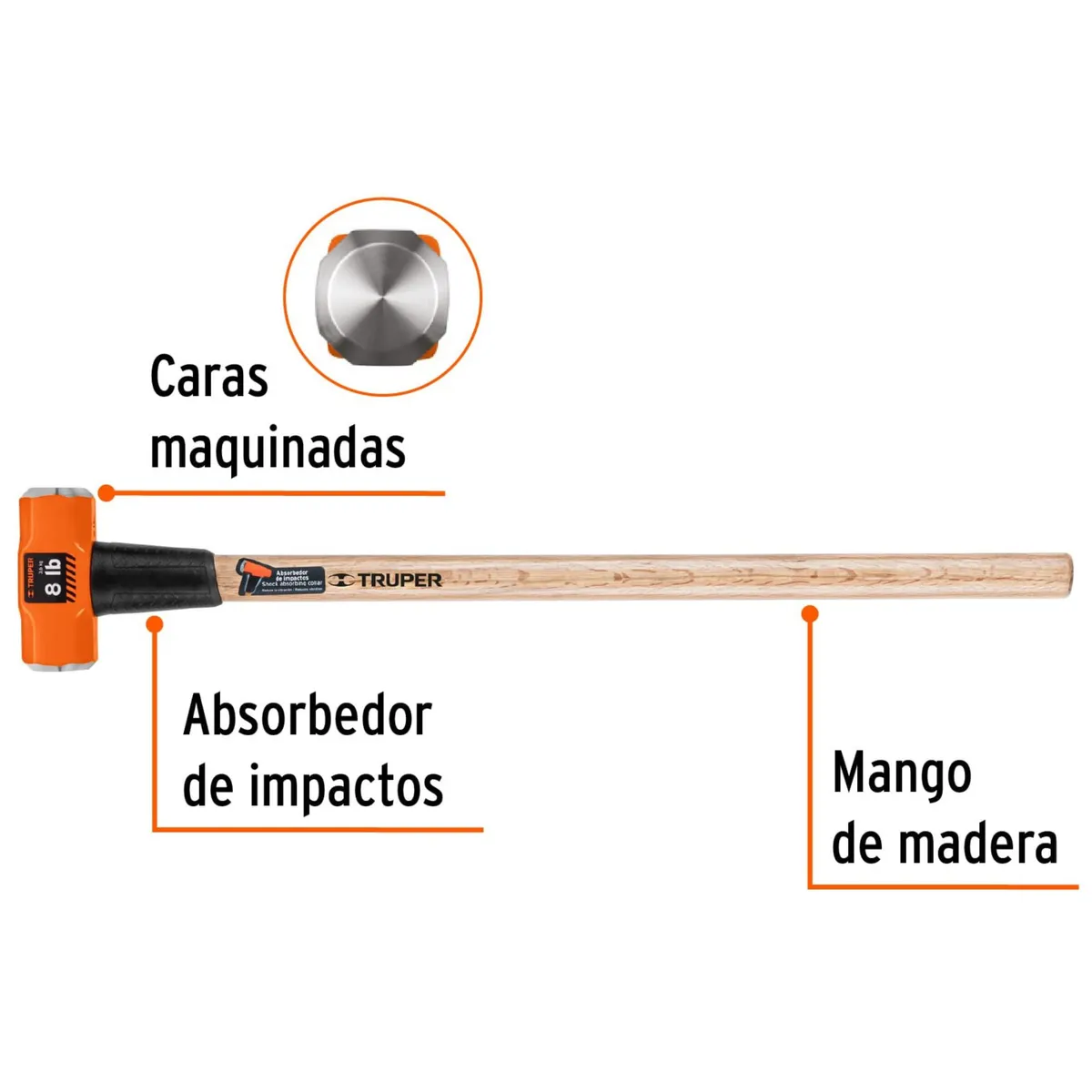 Truper - Comba  8 lb octagonal, mango de madera 36", Truper