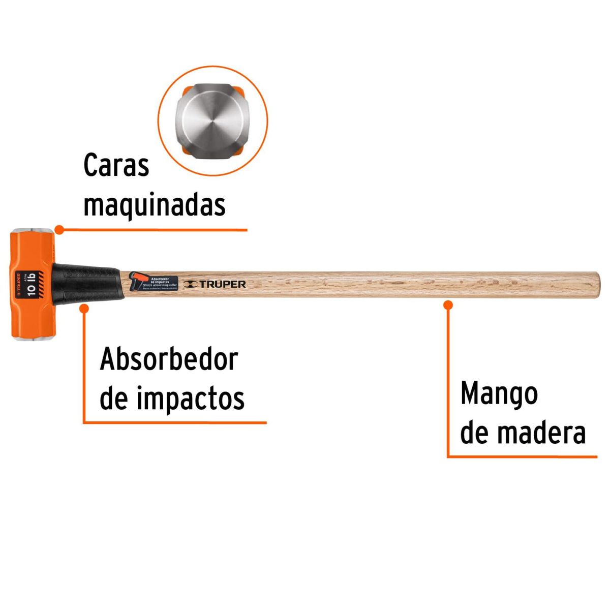Comba  10 lb octagonal, mango de madera 36", Truper, marca Truper - Foto 2