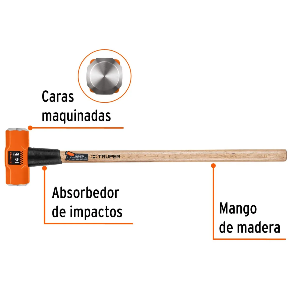 Truper - Comba  14 lb octagonal, mango de madera 36", Truper