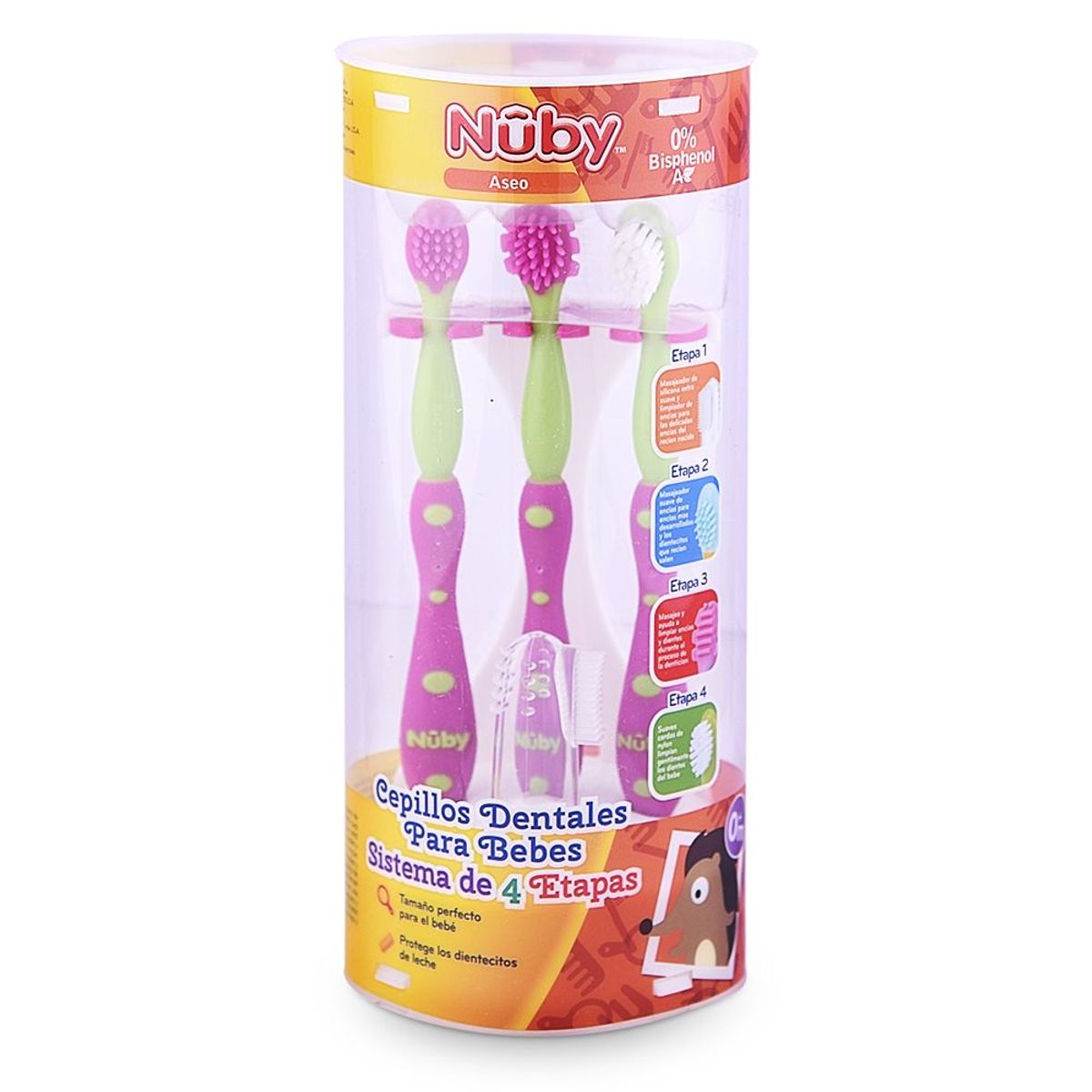 NUBY - Set De Cepillos De Dientes Sistema 4 Etapas Rosado Nuby