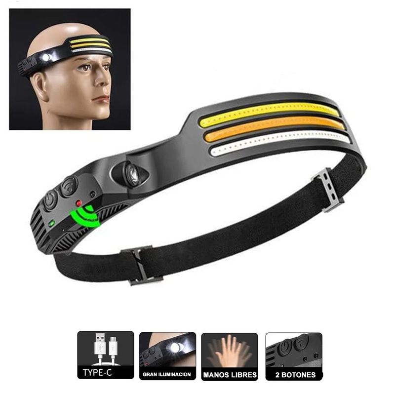 GENERICO - Linterna de Cabeza Frontal Led recargable de 3 lineas FT380002