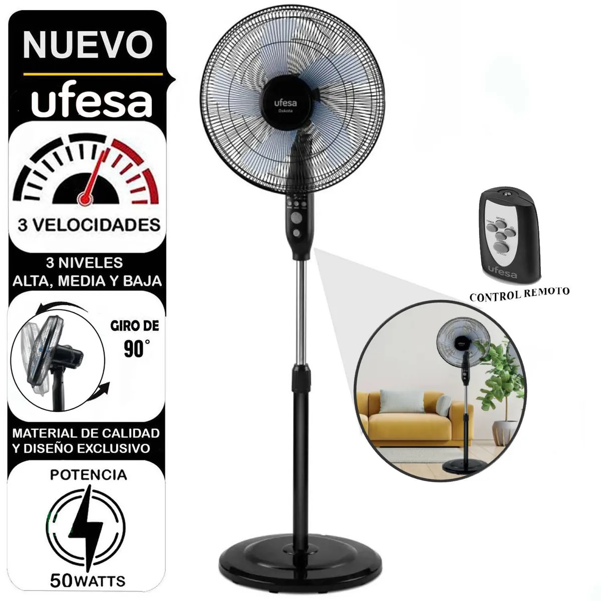 UFESA - Ufesa Ventilador Pedestal con Control y Temporizador