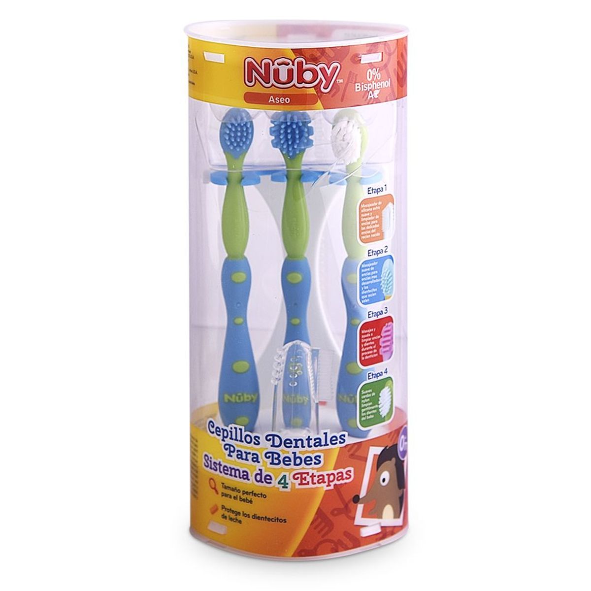 NUBY - Set De Cepillos De Dientes Sistema 4 Etapas Celeste Nuby