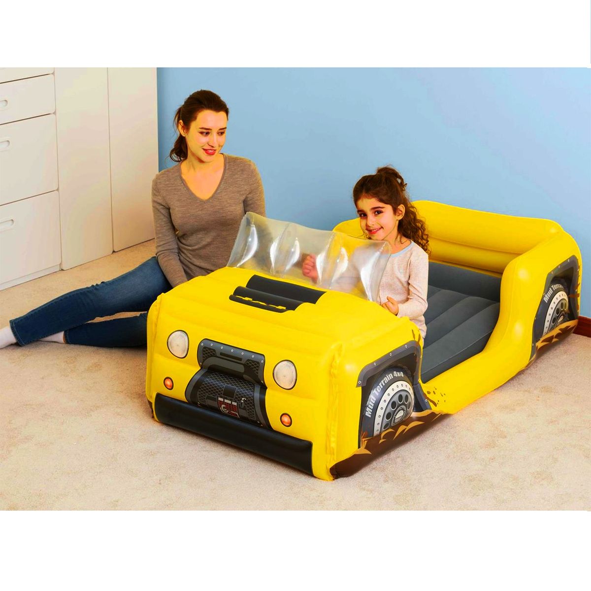 BESTWAY - Cama Inflable Jeep 4x4 Niños 160x84 Cómoda Divertida