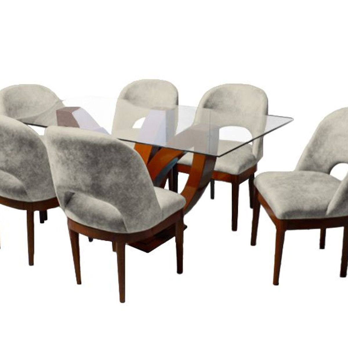 BARAKA HOME - Juego de Comedor Brasilia con 6 Sillas Mesa de Vidrio - Beige Claro