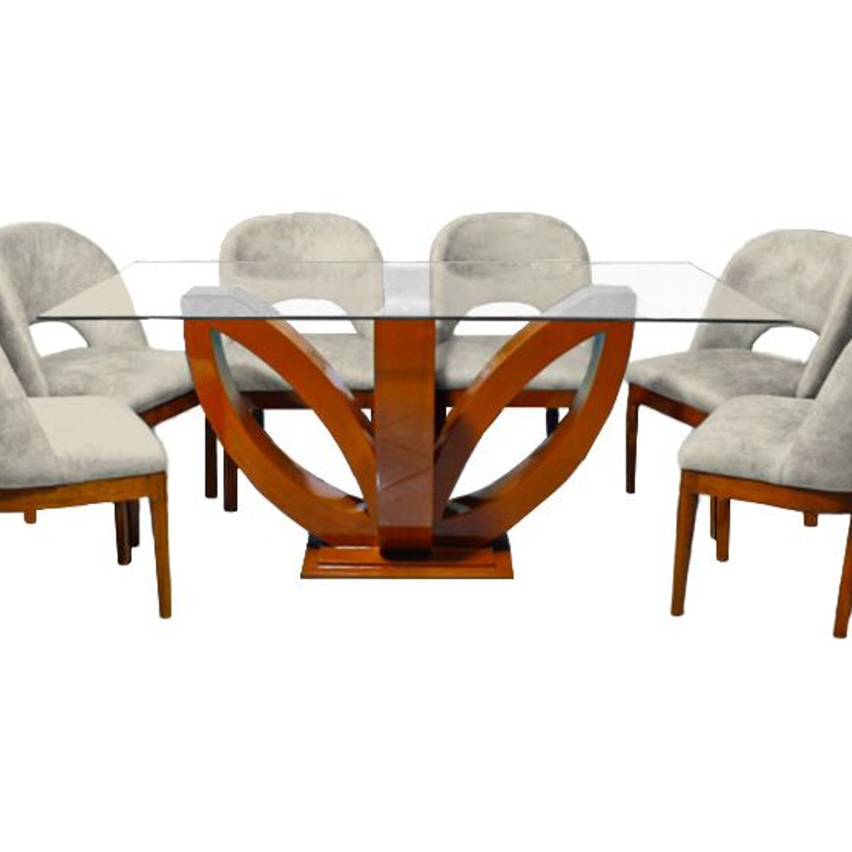 BARAKA HOME - Juego de Comedor Brasilia con 6 Sillas Mesa de Vidrio - Beige Claro