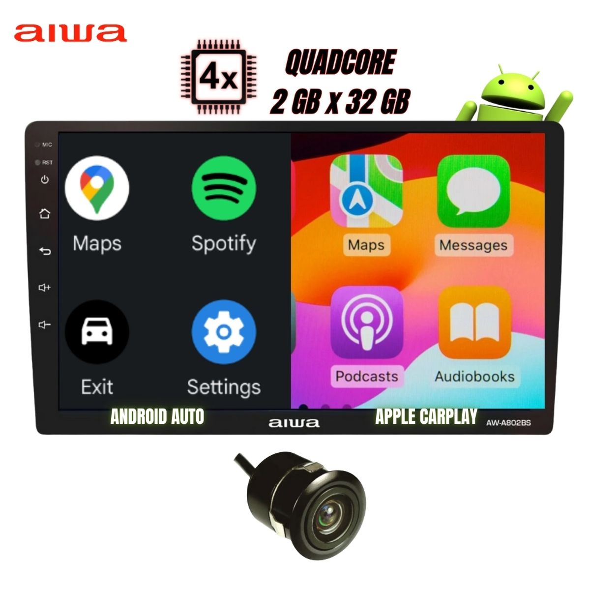 AIWA - Autoradio Aiwa Android BT 2GB RAM + 32GB LCD 9" HD 2 Din AW-A802BS